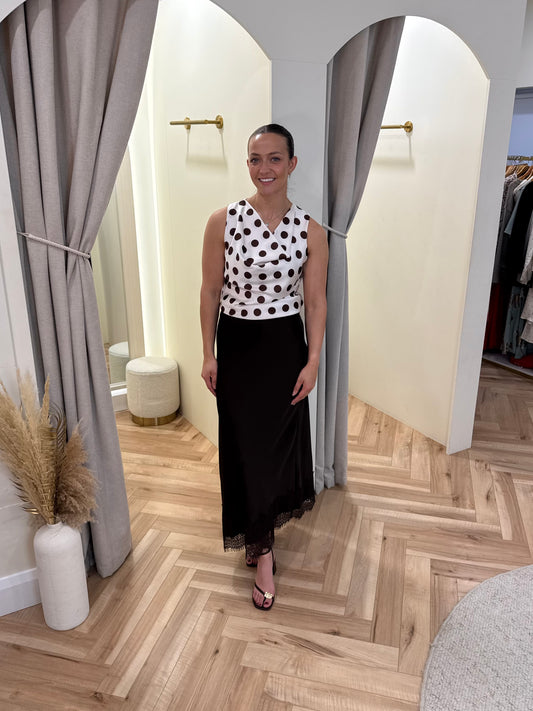 Thea Top in Brown Polka Dot