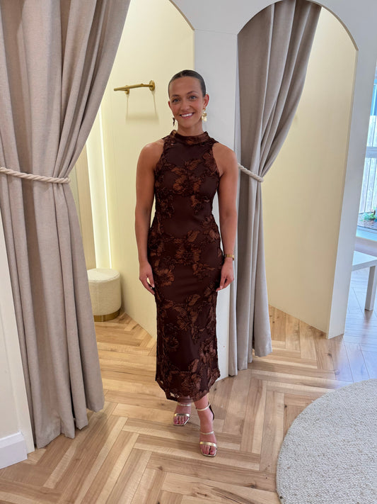 Meg Racer Midaxi Dress in Chocolate
