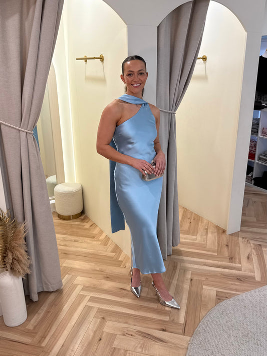 Sheree Scarf Midaxi Dress in Pale Blue
