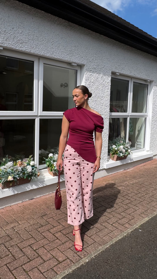 Brianne burgundy Polka Dot Cropped Trousers