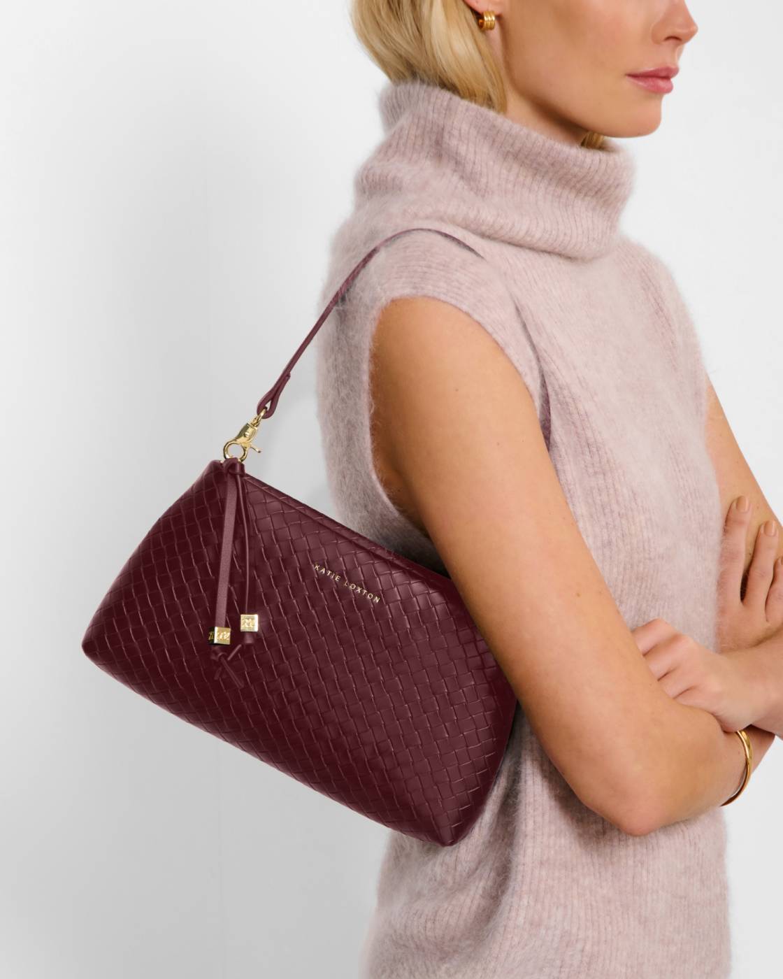 Nova Woven Small Shoulder Bag in cherry
