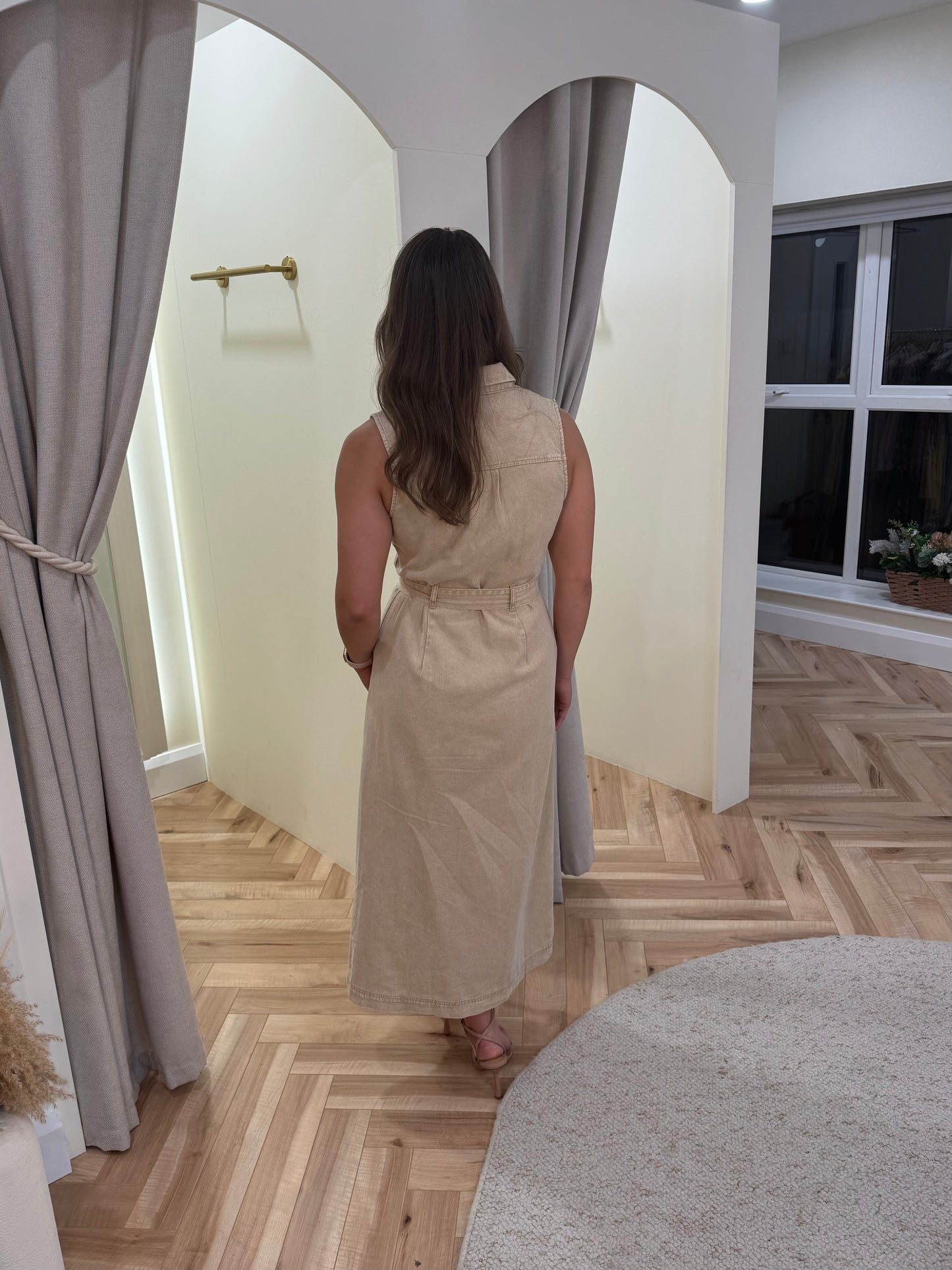 Jenna Denim Dress in Beige