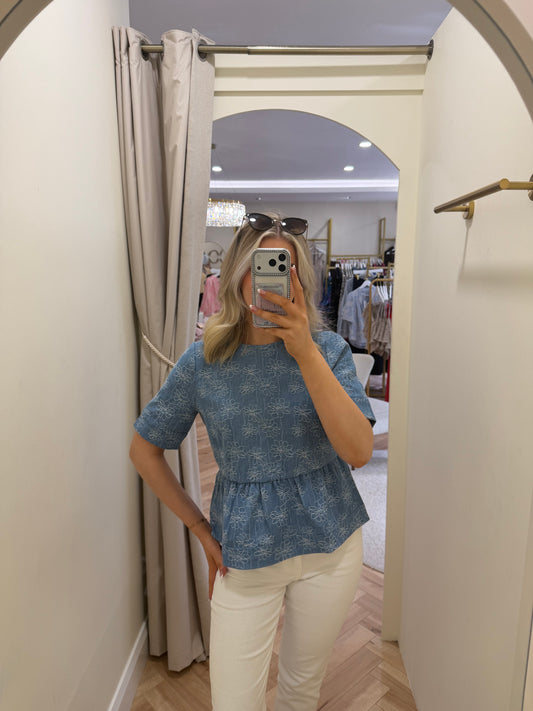 Ihodette Top in Light Blue Denim