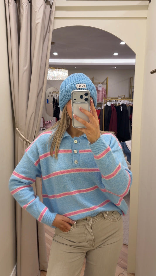 Casey Knit Polo jumper in Blue