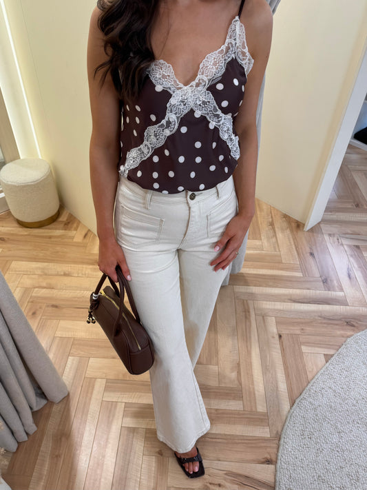 Jenni Lace Cami in Brown/Polka Dot
