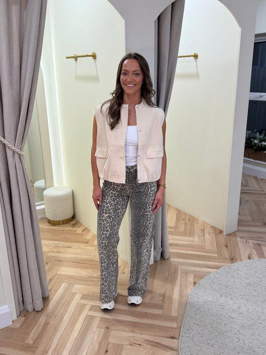 Maddie Sleeveless Jacket in Beige