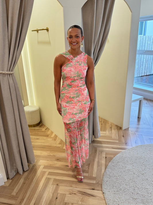 Amy Dress in Pink & Green Floral