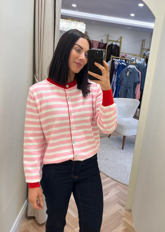 Emily pink and white stripe cardigan