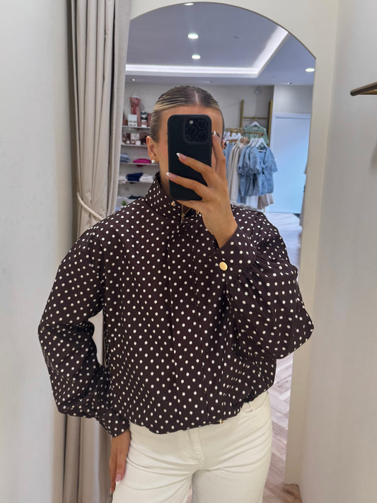 Polka Dot Bomber Jacket in Brown