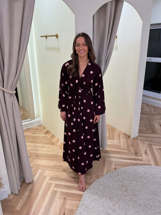 Tilly Polka Dot Dress in Brown & Pink