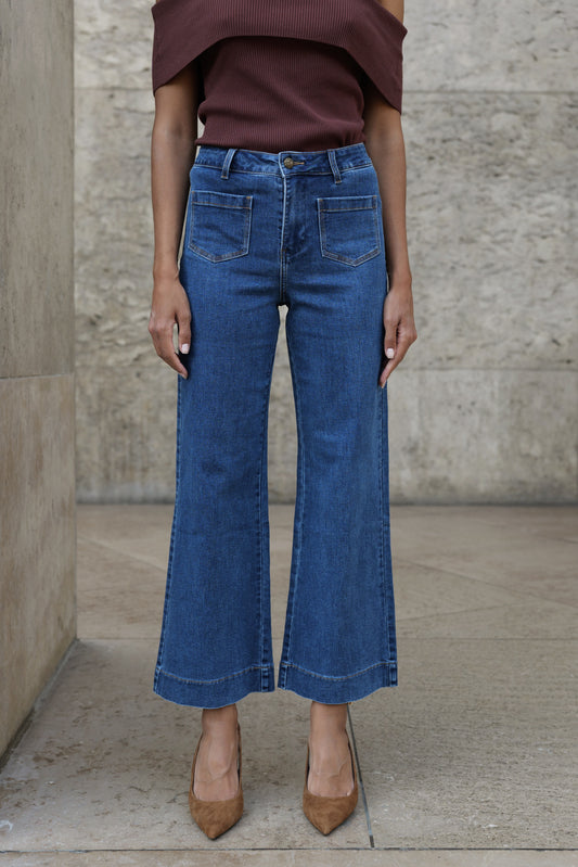 Gasparette cropped wide jeans in blue