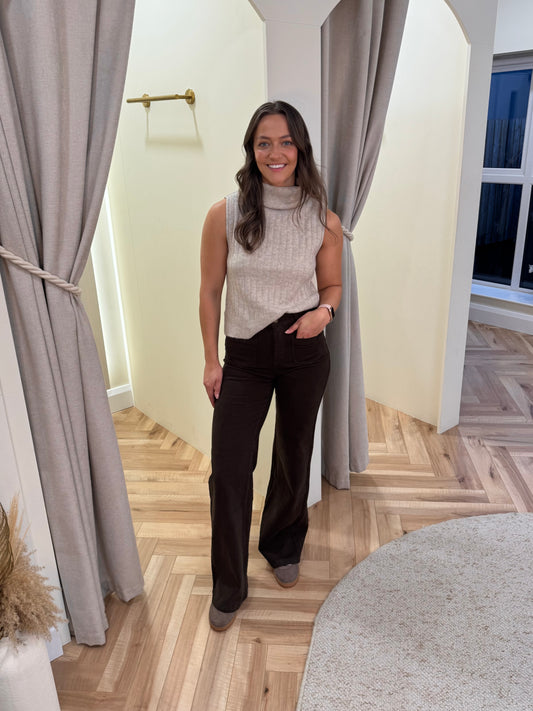 Vibeluna High Neck Knitted Vest in Natural Melange