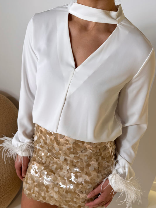 Beige Sequin Mini Skirt