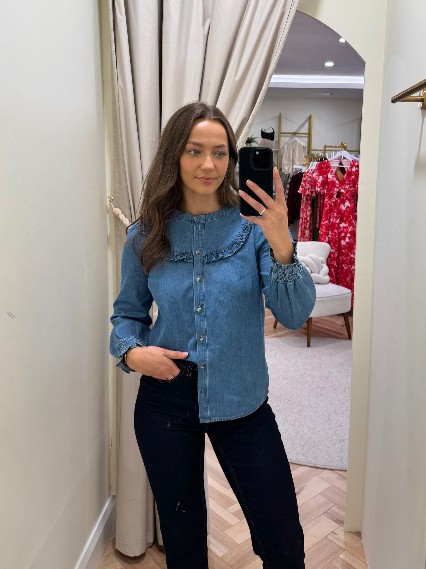 Heidi Frill Shirt in Washed Blue