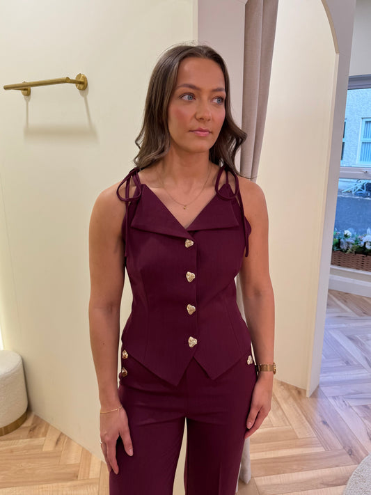 Bailey Tie Shoulder Waistcoat in Burgundy