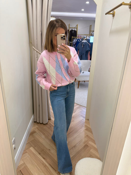 Katie Argyle Cardigan in pink & blue