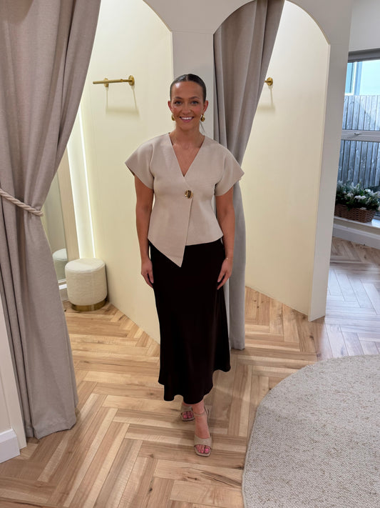 Viellette Satin Skirt in Coffee Bean