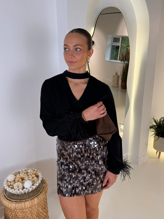 Brown Sequin Mini Skirt