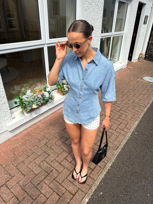 Chloe Denim Fitted Shirt in Light Blue