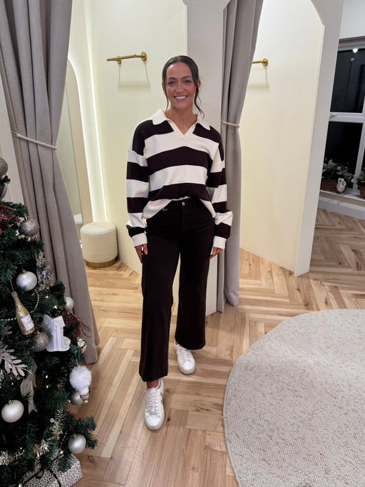 Carly Knit Pullover in Cream & Brown