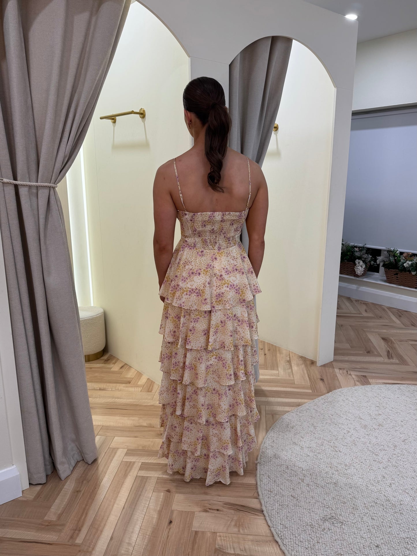 Madison Ruffle Maxi Dress in Ditsy Floral