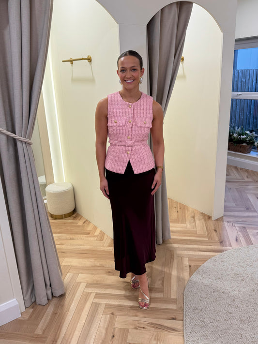 Viellette Satin Skirt in Burgundy