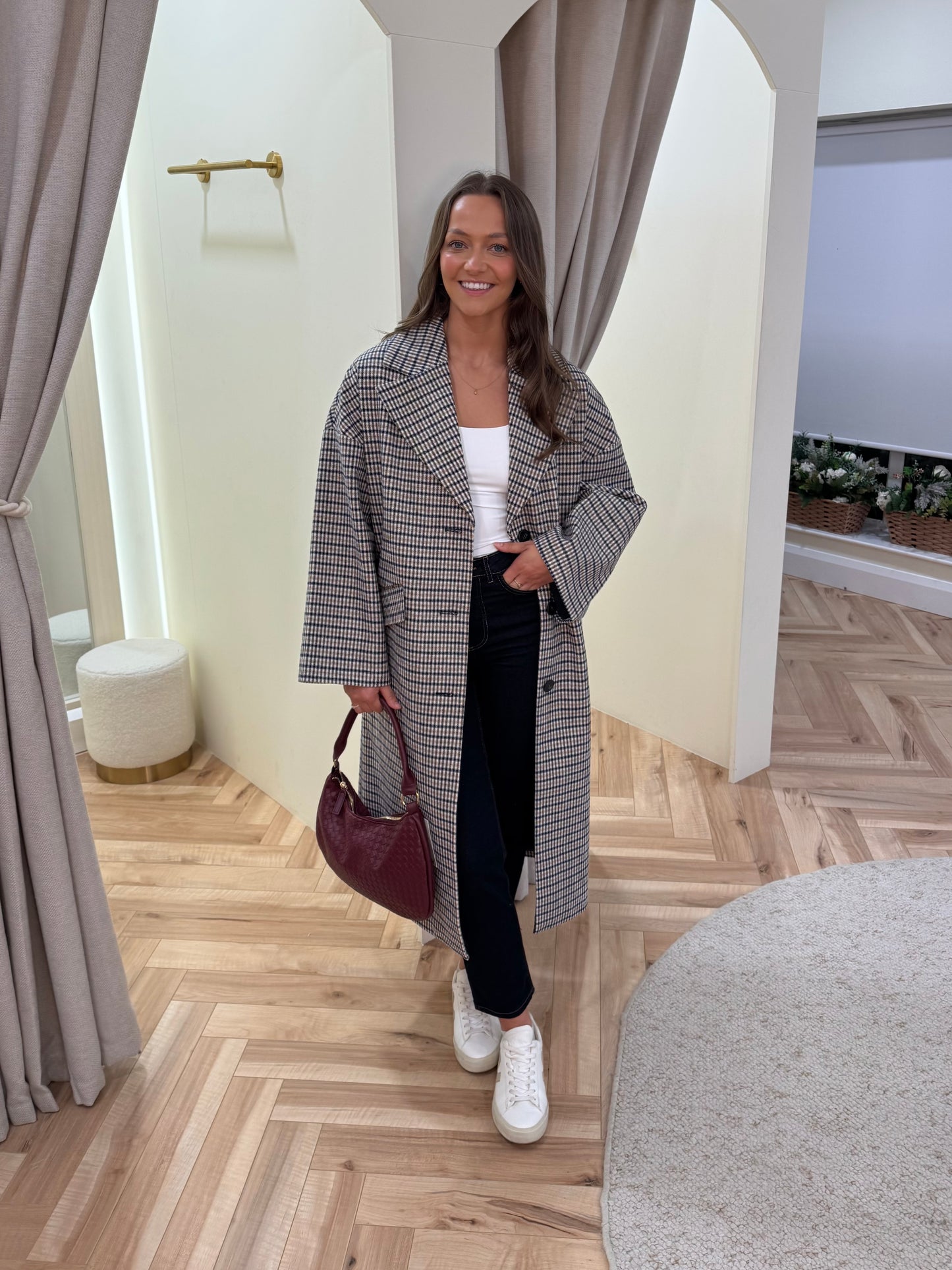 Ihemmalu Oversized Coat in Dark Navy Multi Check