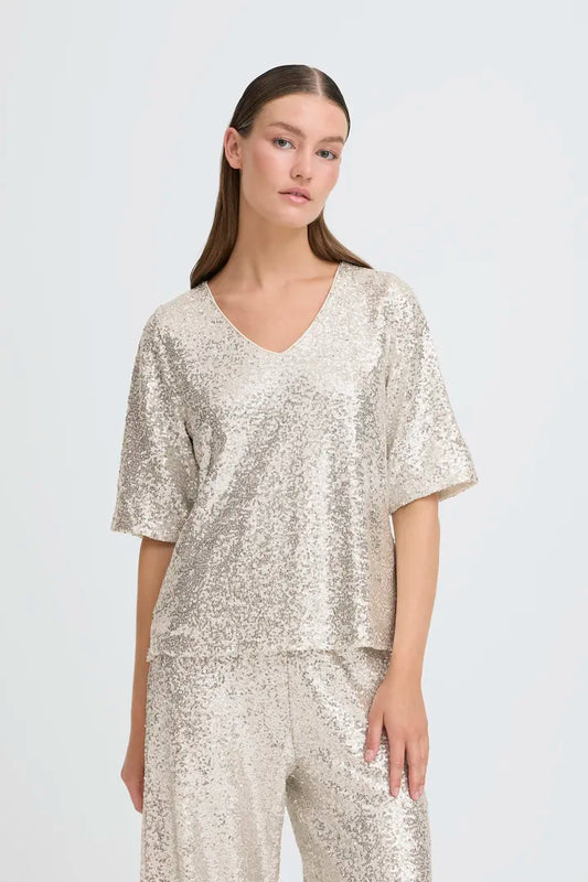 Fauca sequin T Shirt in Frosted Almond