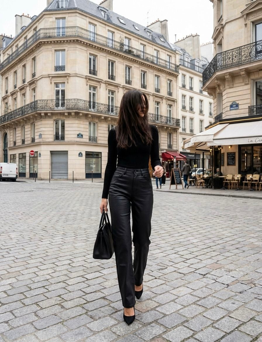 Mari Black Coated Straight Leg Jeans