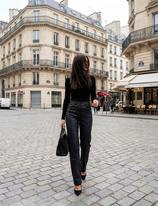 Mari Black Coated Straight Leg Jeans