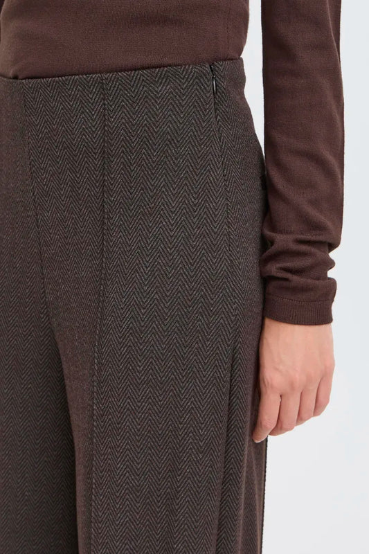 Ihkate Jacquard Trousers in Brown/Black Herringbone