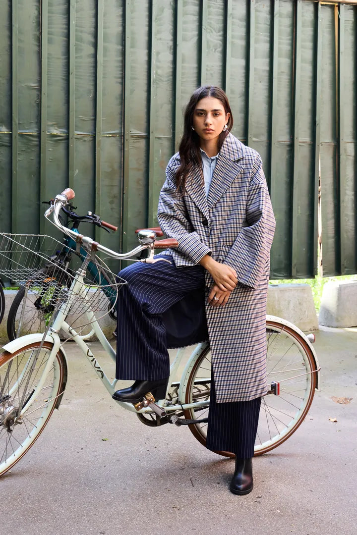Ihemmalu Oversized Coat in Dark Navy Multi Check
