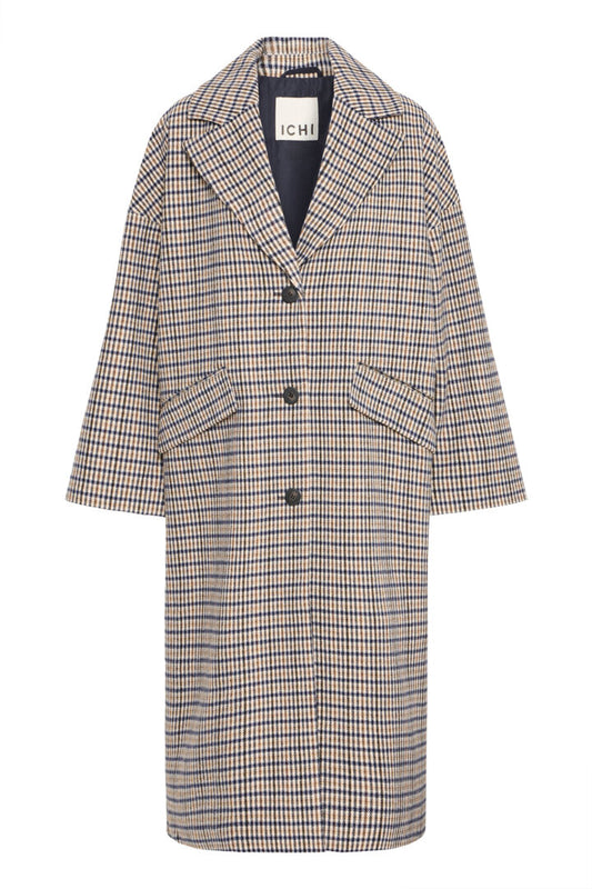 Ihemmalu Oversized Coat in Dark Navy Multi Check