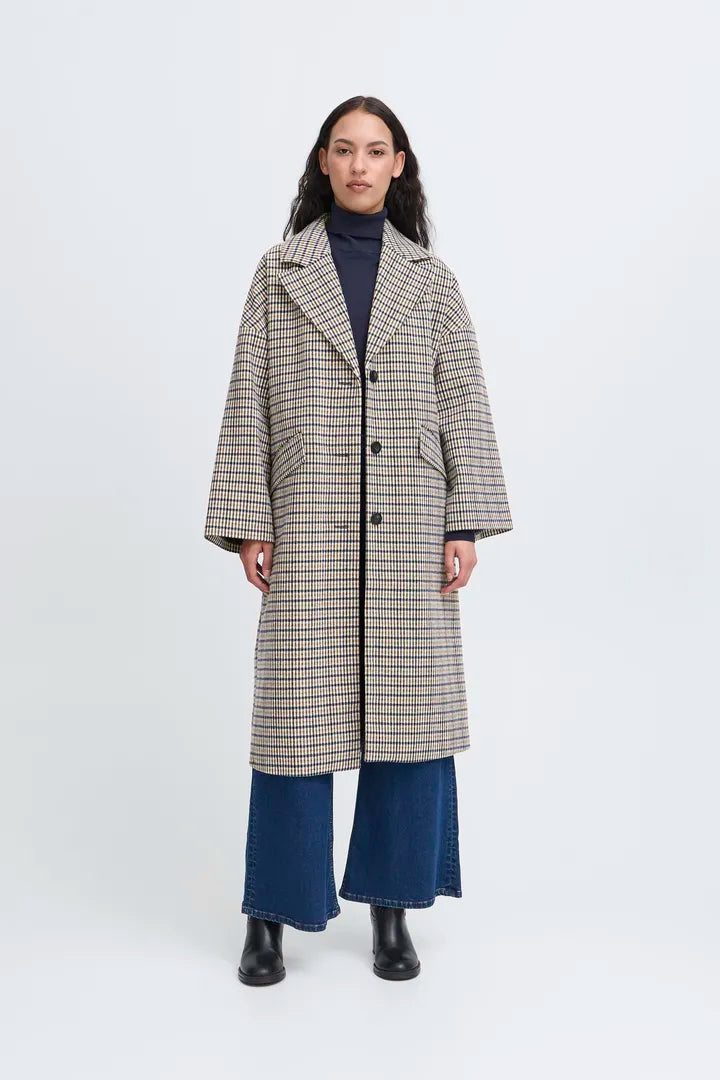 Ihemmalu Oversized Coat in Dark Navy Multi Check