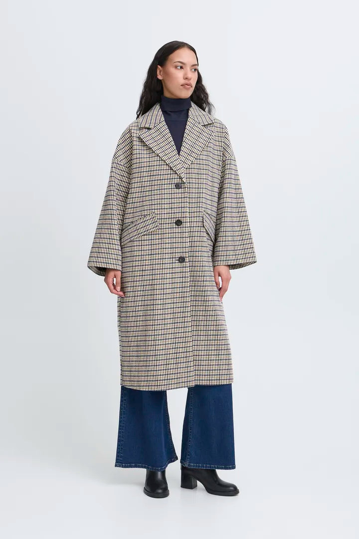 Ihemmalu Oversized Coat in Dark Navy Multi Check