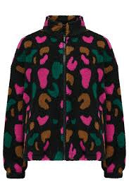 Hartley Zip Up Fleece in Black & Colourful Shapes