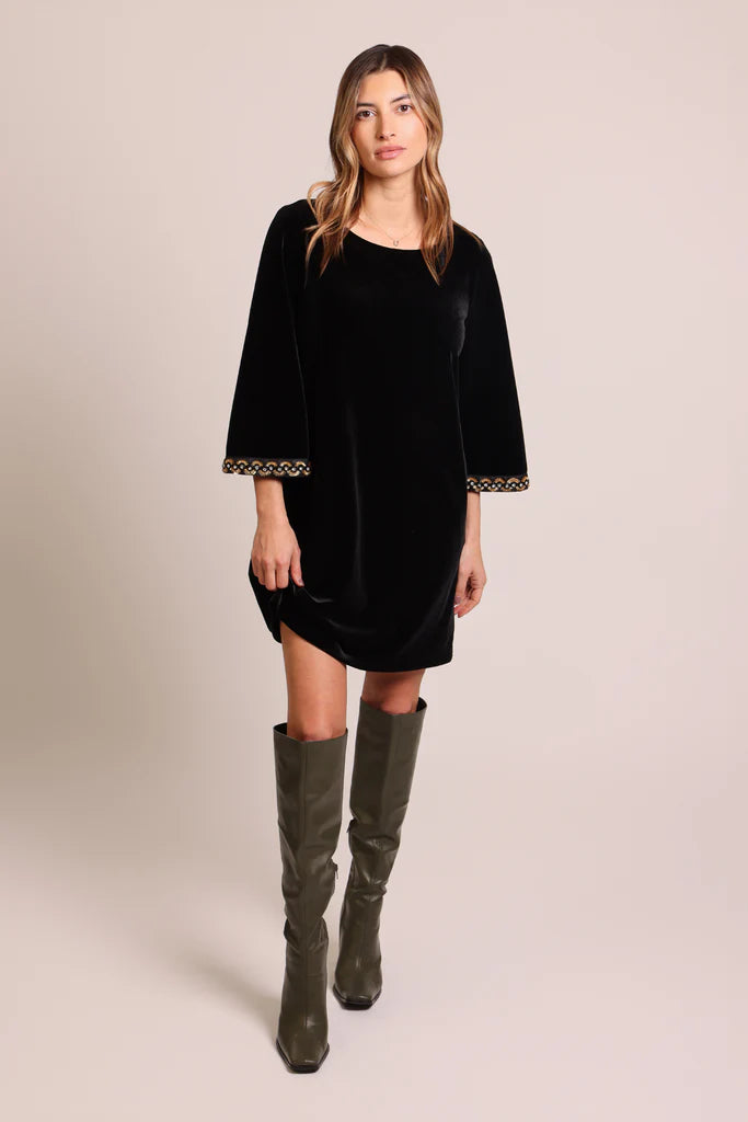 Traffic People velvet Bloom Dress in Black