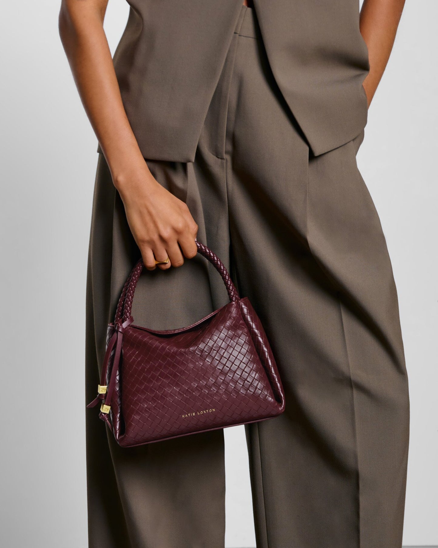 Nova Woven Texture Top Handle Bag in Cherry