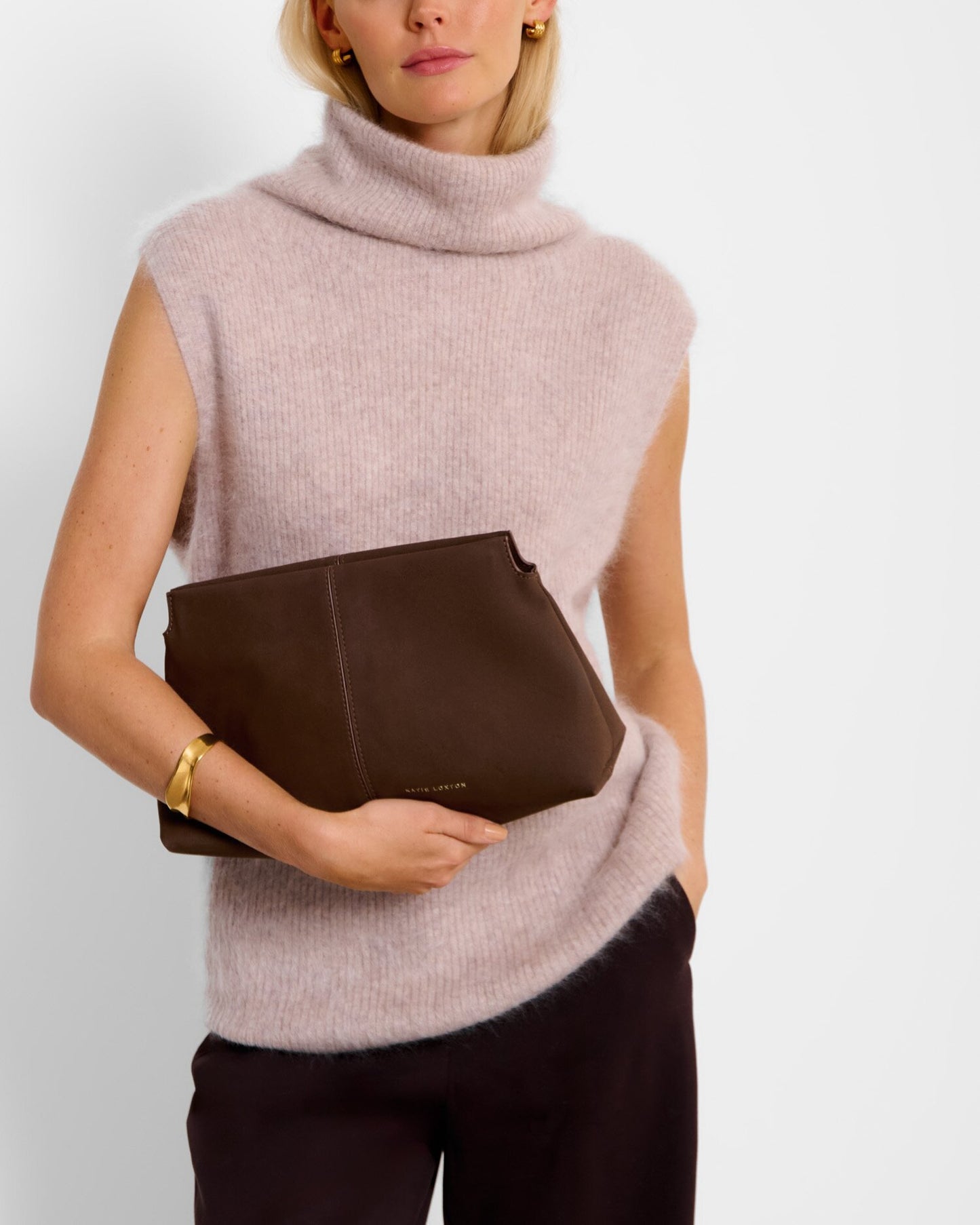 Laila Suedette Clutch in Chocolate