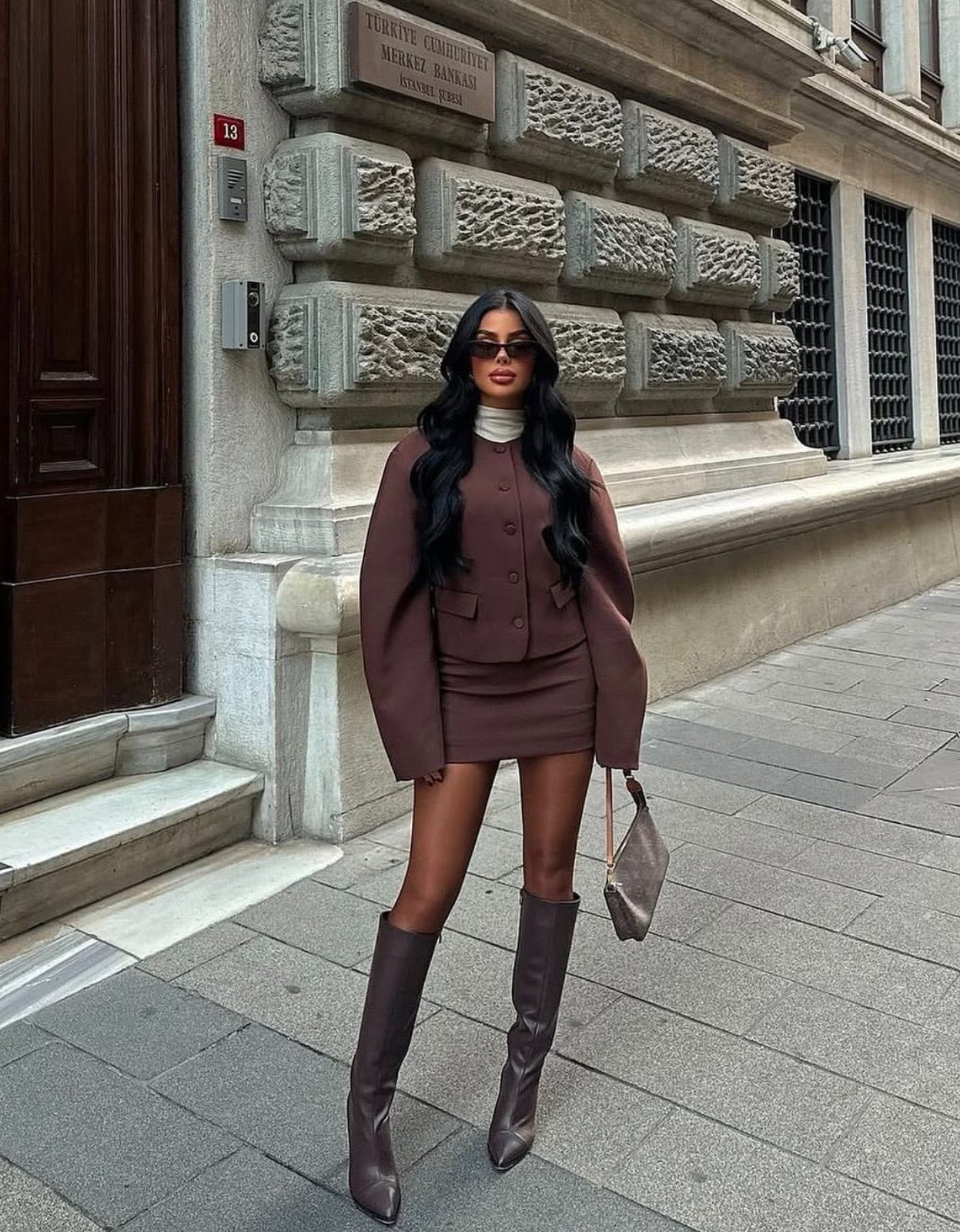 Chelsea Blazer & Skirt Co ord in Chocolate