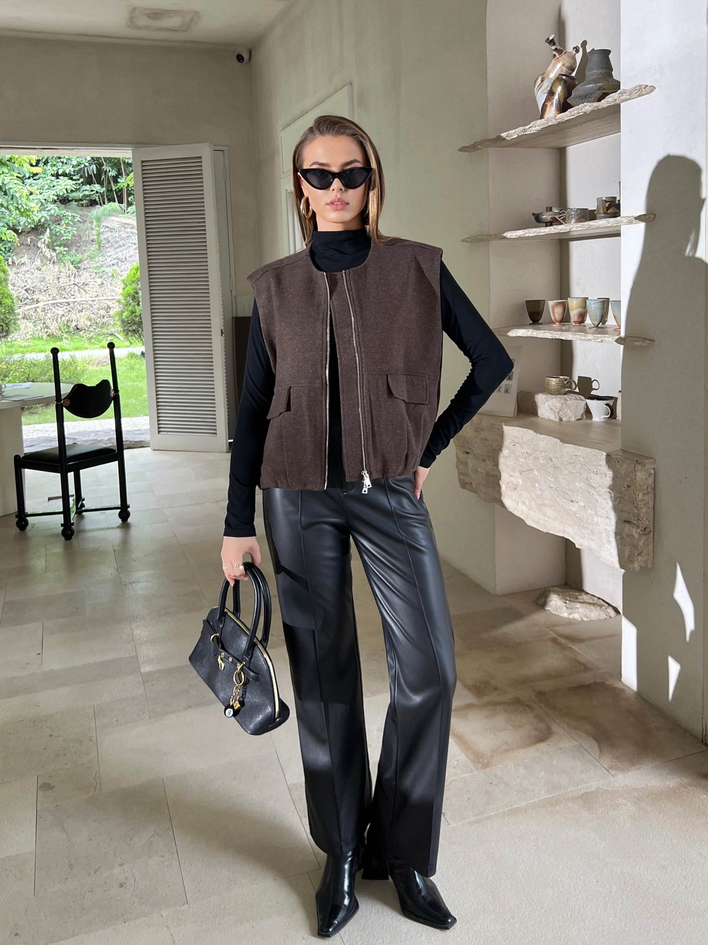 Jayla Sleeveless Jacket on Brown