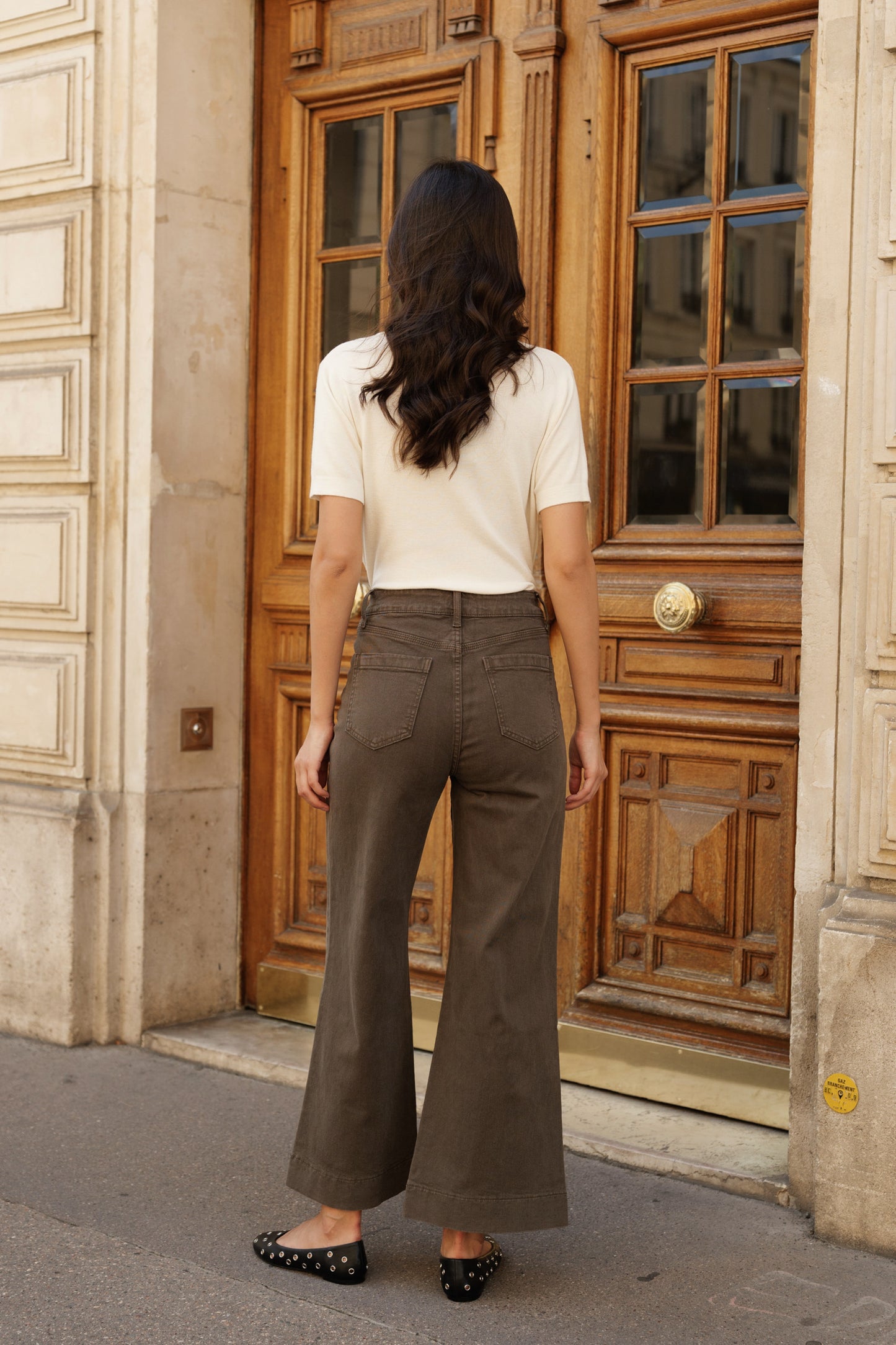 Gasparette Cropped Wide leg Jeans in Khaki