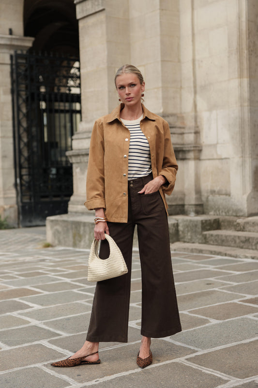 Violette Cropped Wide leg Jeans in Brown