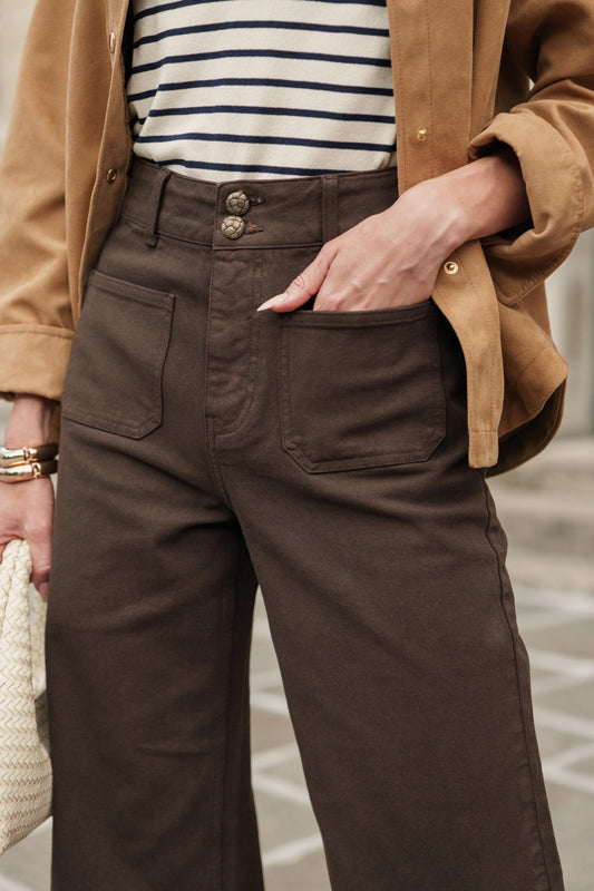 Violette Cropped Wide leg Jeans in Brown