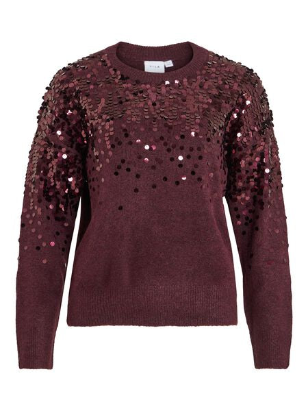 Visiquin Sequin Knit Pullover in Fig