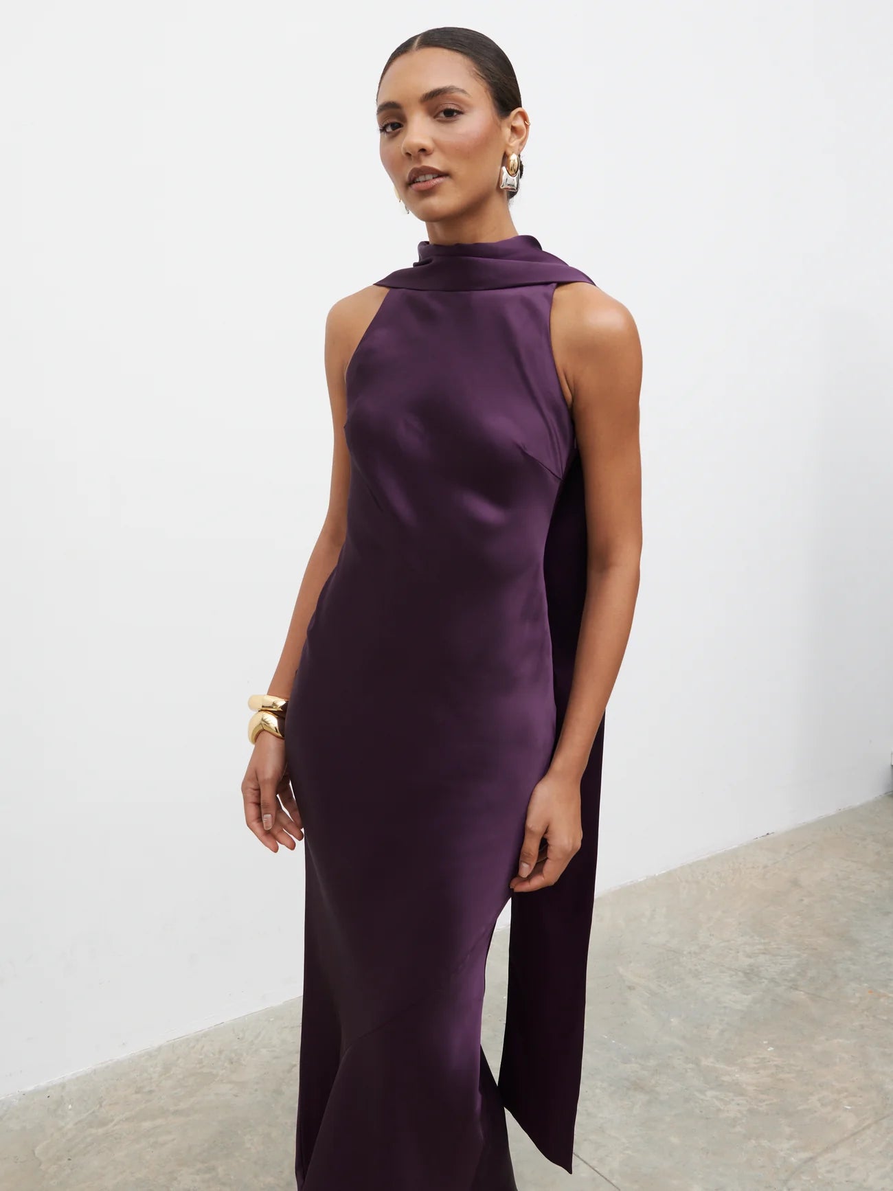 Lethe Drape Scarf Maxi Dress in Dark Grape