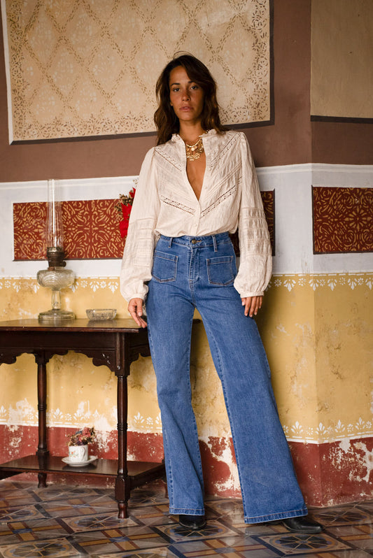 Gaspard Longer length Jeans in Medium Blue