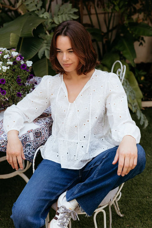 Morgan Top - Off White, Floral Broderie Anglaise