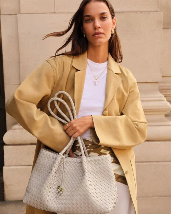 Nova Hand Woven Small Shoulder Tote in Oyster