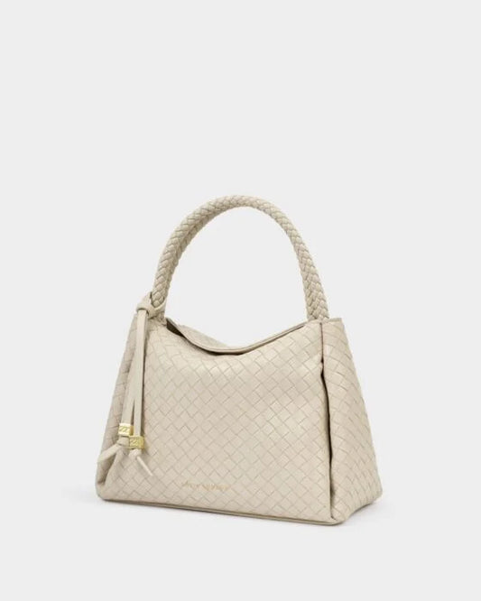 Nova Woven Texture Top Handle Bag in Off White